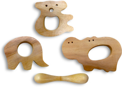 VILORA Premium Neem Wood Teethers – Set of 4 Top-Grade Quality Natural Baby Essentials Teether(Brown)