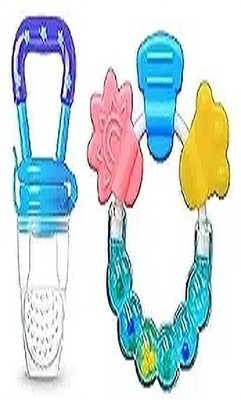 Aabhir Traders Baby-Kids Silicone Fruit Shape Teether Rattel Nibbler Combo Pack of 2 Teether and Feeder(Multicolor)