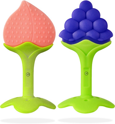 smilykid New_Nibbler Soother72 Teether(Combo of 2 Teethers Peach & Grapes Shape)