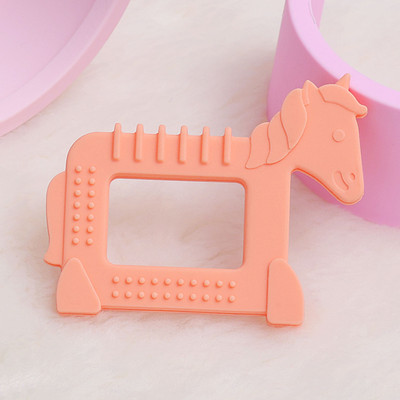 R for Rabbit Tiny Bites Safari – Cute Baby Silicone Teether - Horse Orange Teether and Feeder(Orange)