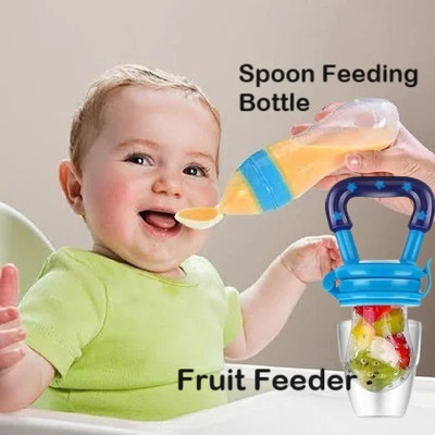 DECRONICS Squeezy Food Grade Silicone Bottle 90 ML & Fruit Feeder/Nibbler for Baby Feeding Feeder(Multicolor)