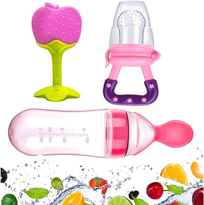 FUSION FLY Presents High Quality Fruit Nibbler juicer Silicone Spoon Bottle with Teether Feeder(Pink)
