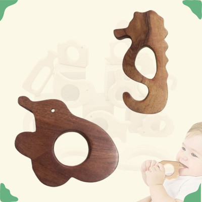 Craft Corner Neem Wooden Teether Combo For Kids First Toy Teether(Brown)