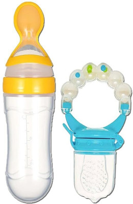 SuperDaze 90ml Newborn Baby Feeding Bottle Silicone Squeeze Feeding Spoon & Rattle feeder Feeder(Multicolor)