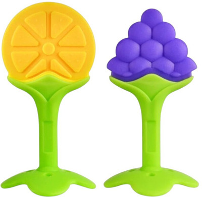 KIDSSANSAR Tree Shape Silicone Teether/For 1 to 12 Month Baby/Smoothing Gums/Pack of 2 Teether(Orange, Purple)