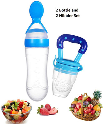 smilykid Baby Fruit nibbler with rattle and Feeding bottle with spoon for kids Feeder(Blue)