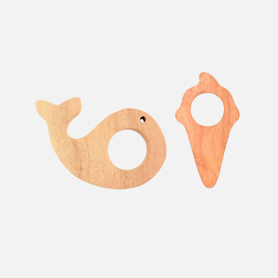 Devendra art and craft Neem Wood Teethers - Ice-cream Cone, Whale Shapes Teether(Brown)