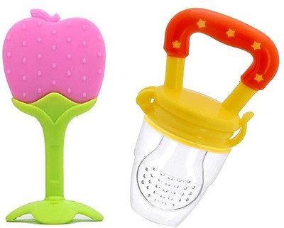 Vadhavan Babies Fruit Feeder and Fruit Shape Silicone Teether9000 Teether and Feeder(PINK,YEELOW)