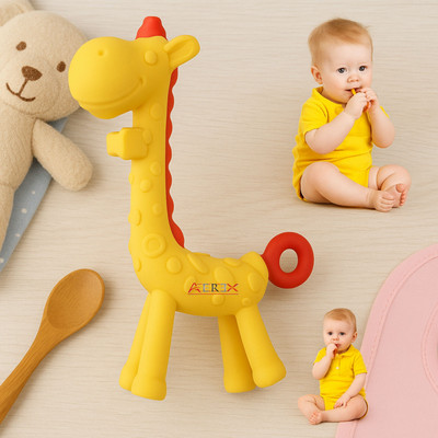 AEREX Giraffe Shape Baby Teether | Soft Silicone Baby Teether for Infant & Babies Teether and Feeder(Yellow)