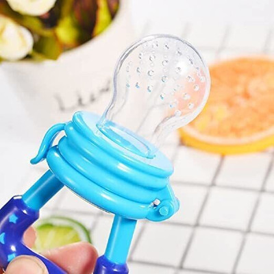 Pristu Silicone Food Nibbler with 2 Extra Mesh Nipples for Fruit and Veggie Teether and Feeder(Multicolor)