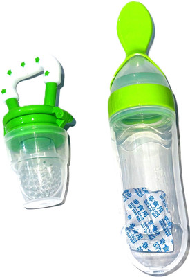 Yuvex NEW BABY SPOON BOTTLE WITH NIBBLER SET-2 FOR BABY USE SILICON. MULTICOLOR Feeder(Green)