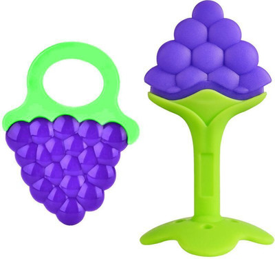 Jingle Kids Pack of 2 Baby Soft Silicone Fruit Shape Teething Toy For Babies BPA Free Teether and Feeder(GRAPES)