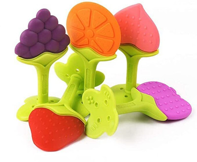 SuperDaze Baby Fruit Shape Silicone Teethers Soft Silicone Pack of 5 Teether(Multicolor)