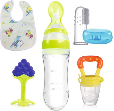 qtypie 5pcs Combo Set For Your New Born Babies Teether and Feeder(Multicolor)