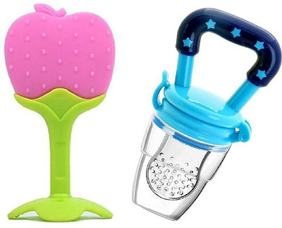 K3NTERPRISES Babies Fruit Feeder and Fruit Shape Silicone Teether7000 Teether and Feeder(BLUE,PINK)