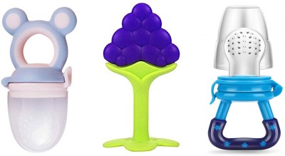 The Cheeky Kidzz Baby Soft Silicone Rattle Nibbler Soother With Fruit Shape Teether BPA Free Teether and Feeder(Blue)