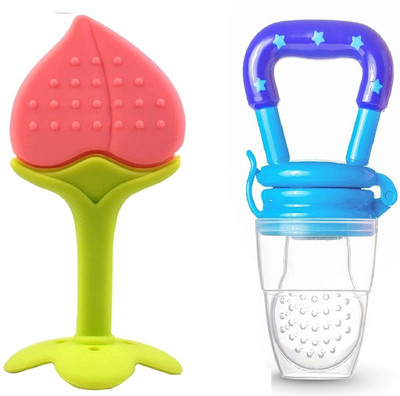 smilykid Silicone Peach Fruit Shape Teether with Baby Feeding Nibbler Teether and Feeder(Multicolor)