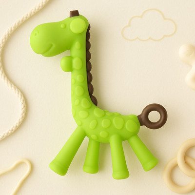 AEREX Giraffe Shape Baby Teether | Soft Silicone Baby Teether for Infant & Babies Teether and Feeder(Green)