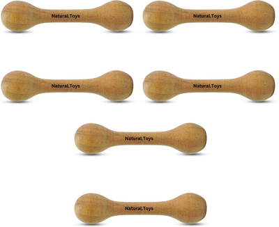 Natural.Toys Wooden Teether Dumbler Baby Chusni Sacker Soother Rattle Nibbler for Baby 6-PC Teether(Brown)