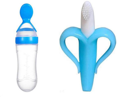 kli Baby Spoon Feeder Bottle n Banana Toy Teether Teether and Feeder(Blue)