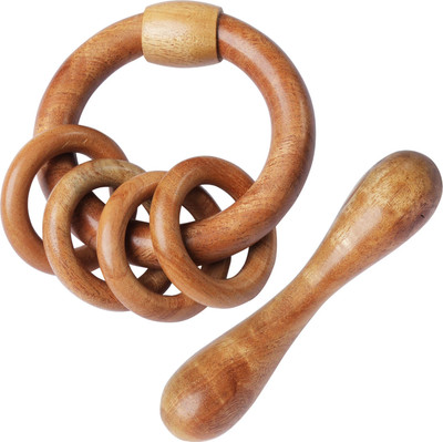 TINIGREEN Neem Wood Teether for Baby Set of 2 | for 3 Months Baby |One Rattle one Dumbbell Teether(Natural)