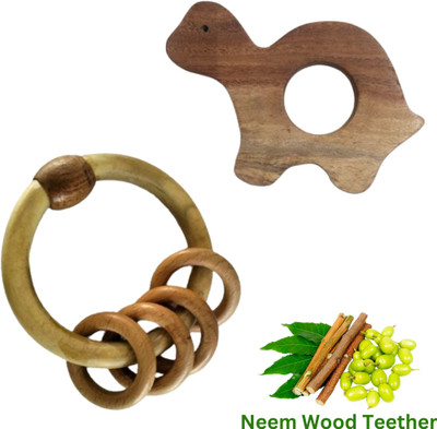 Craft Corner Neem Wooden Teether Combo For Kids First Toy Teether(Brown)