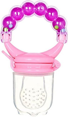 smilykid BPA Free Silicone Food Nibbler for Fruit and Veggie with Rattle Handle Teether and Feeder(Purple)