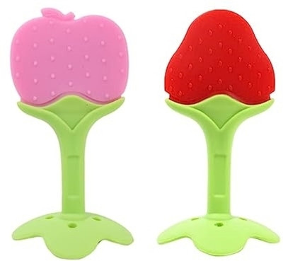 Roforuf Silicon Fruit Shape Baby Teether/Silicone Dental Care (Pack of 2) Teether(Multicolor)