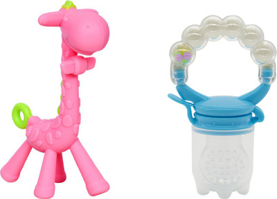 Minifellas Off-White Rattler & Giraffe Teether(Pink)