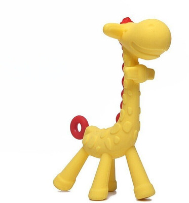 The Cheeky Kidzz Baby Silicone Giraffe Flexible Bendable Teether Cum Tooth Gum Massager Teether and Feeder(YELLOW GIRAFFE)