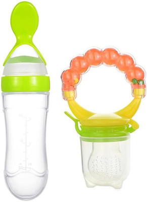 Chicbunny Combo of Babies Silicone Spoon Food Feeder 90ml & Fruit Nibbler Pack of 2 Feeder(Multicolor)