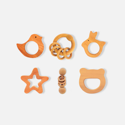 Devendra art and craft Four Teether & Natural Neem Wood Rattle Gift Set Teether(Brown)
