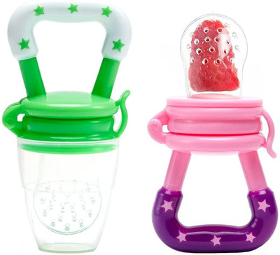 MW PRINTS Baby Food and Fruit Nibbler, Pacifier, Feeder, Teether for Infant Baby Teether and Feeder(Green-Pink)