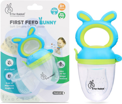 R for Rabbit First Feed Bunny Shaped Fruit and Food Feeder Nibbler for Baby Teether and Feeder(Green Blue)