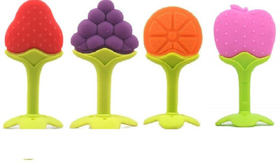 qtypie 4pc Silicone Teether FDA-Approved Soft Silicone Teether Fruit Teether Shape Teether(Multicolor)