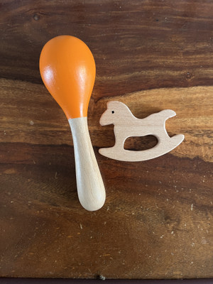 Pingo Play Maracas & Wooden Horse Teether Set for 3+ Months Teether(Beige)
