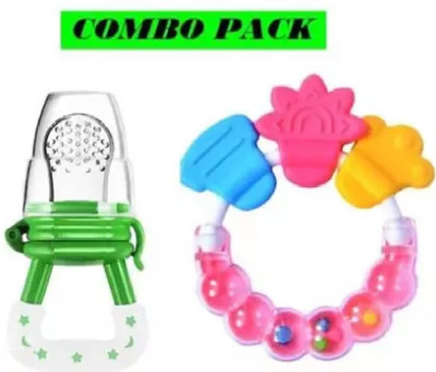 fancydressworld GreenFeeder_PinkRingTeether Feeder(Fruits Feeder and Ring Teetherc)