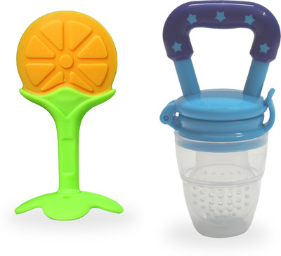 smilykid Silicone BPA Free Natural Organic Nipple Teethers & Nibbler/Feeder-(pack of-2) Teether and Feeder(Orange & Blue)