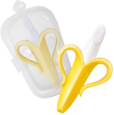 TINNY TOTS Baby Ultra Soft Silicone Bristle Banana Shaped Toothbrush Teether and Feeder(YELLOW BANANA)