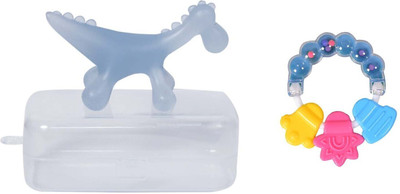 The Cheeky Kidzz Baby Soft Silicone Dinosaur Shape Teething Toy With Ring Rattle BPA Free Teether and Feeder(DINO RATTLE)