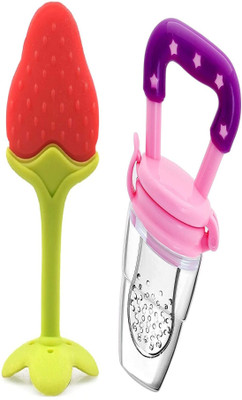 CHILD CHIC Baby Silicone Teether for 0-12 Months Baby & Fruit Nibbler Feeder for Babies Teether and Feeder(Multicolor 4)