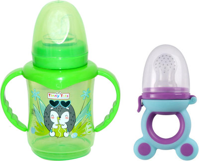TINNY TOTS Baby Feeding Silicone Spout Sipper 250ml With Fruit Food Vegetable Nibbler Teether and Feeder(GREEN 250ML)
