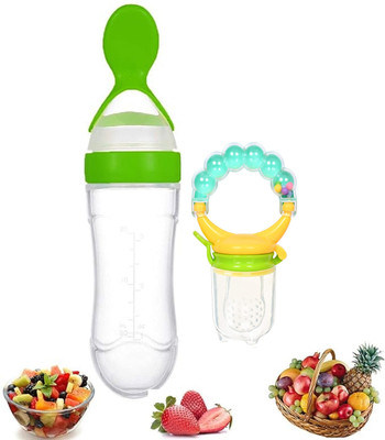 SuperDaze Squeeze Style Bottle Feeder with Dispensing Spoon & Rattle Hand Fruit Feeder Feeder(Multicolor)