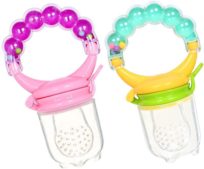 Wuxxa Combo of 2 BPA-Free Silicone Food Nibbler for Fruit & Veggie with Rattle Handle Feeder(Multicolor)