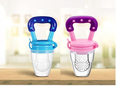 muphin trading company Silicone Fruit Feeder Nibbler with Extra Mesh for Baby 6 to 12 Months, Infant Teether and Feeder(BLUE PINK)
