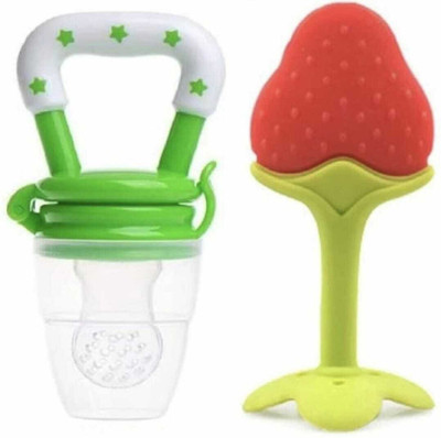 Alankrut Presents HEALTHY GIFT FOR BABIES Teether and Feeder(GREEN AND RED COLOR)