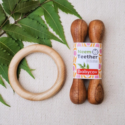 Craftpur Safe & Natural Neem Wood Teether for Babies (Set of 4) for 3+ Months Babies Teether(Brown)