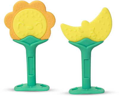 LAMA ENTERPRISE Baby Silicone Teether(2PCS ) ( 1 SUN AND 1 MOON, FDA-Approved Soft Silicone, BPA-Free for Infants Baby)