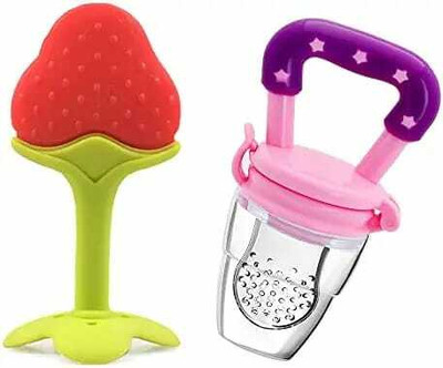 MAHINNX baby Fruit and Food Nibbler Feeder & Teether BPA free silicone ( pack of 1) Teether(red and green)