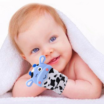Baby Moo Teething Mitten Silicone Self Soothing Glove 1 Pc Cow Shape Teether(Blue)